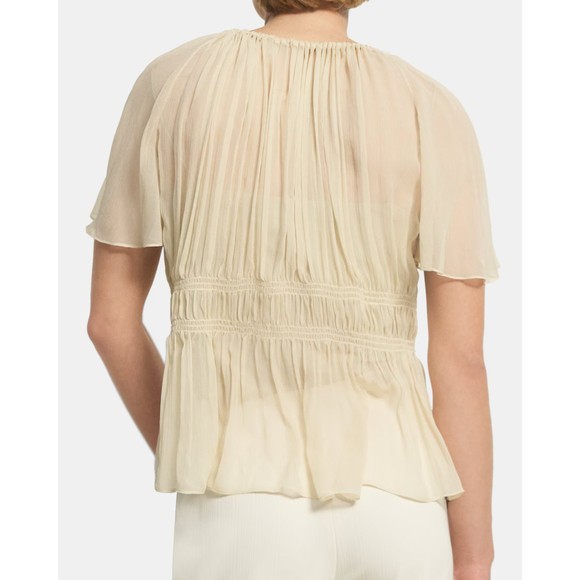 Theory Wmn Flax Tie Neck Raglan Short Sleeves Crinkled Silk Chiffon Top Sz M NWT - Picture 5 of 14